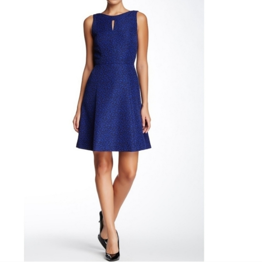 Tahari Asl Fit and Flare Printed Keyhole Dress